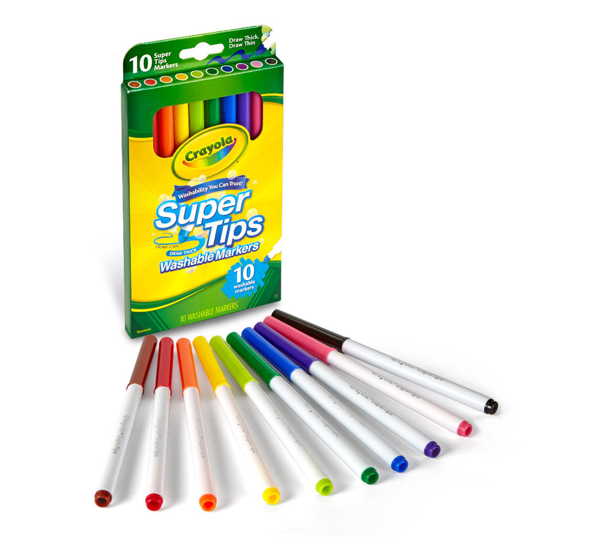 Washable Super Tip Markers, 10ct feature a durable concial tip that allows for thin or thick