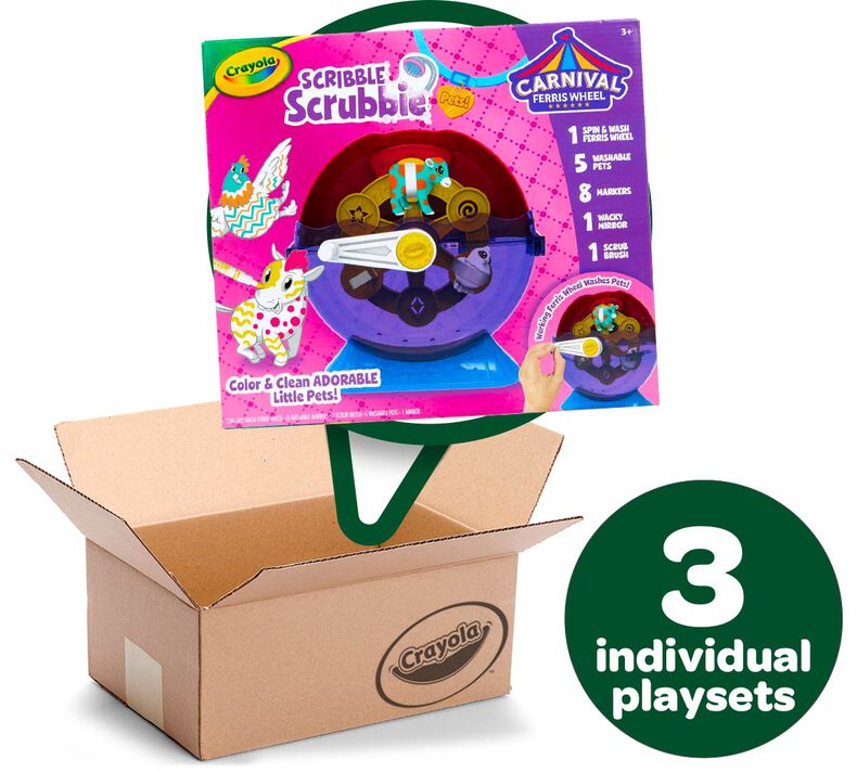 Scribble Scrubbie Pets Spin & Wash Carnival Playset Bulk Case, 3 Individual Playsets