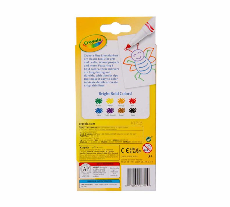 Fine Line Markers, Classic Colors, 8 Count, Crayola.com