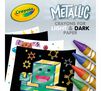 Metallic Crayons, 24 count. Metallic crayons for light & dark paper. Robot artwork on black paper with four metallic crayons.