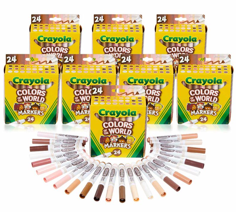 Colors of the World Washable Skin Tone Markers, Bulk Case, 8 Individual Boxes, 24 Count Each