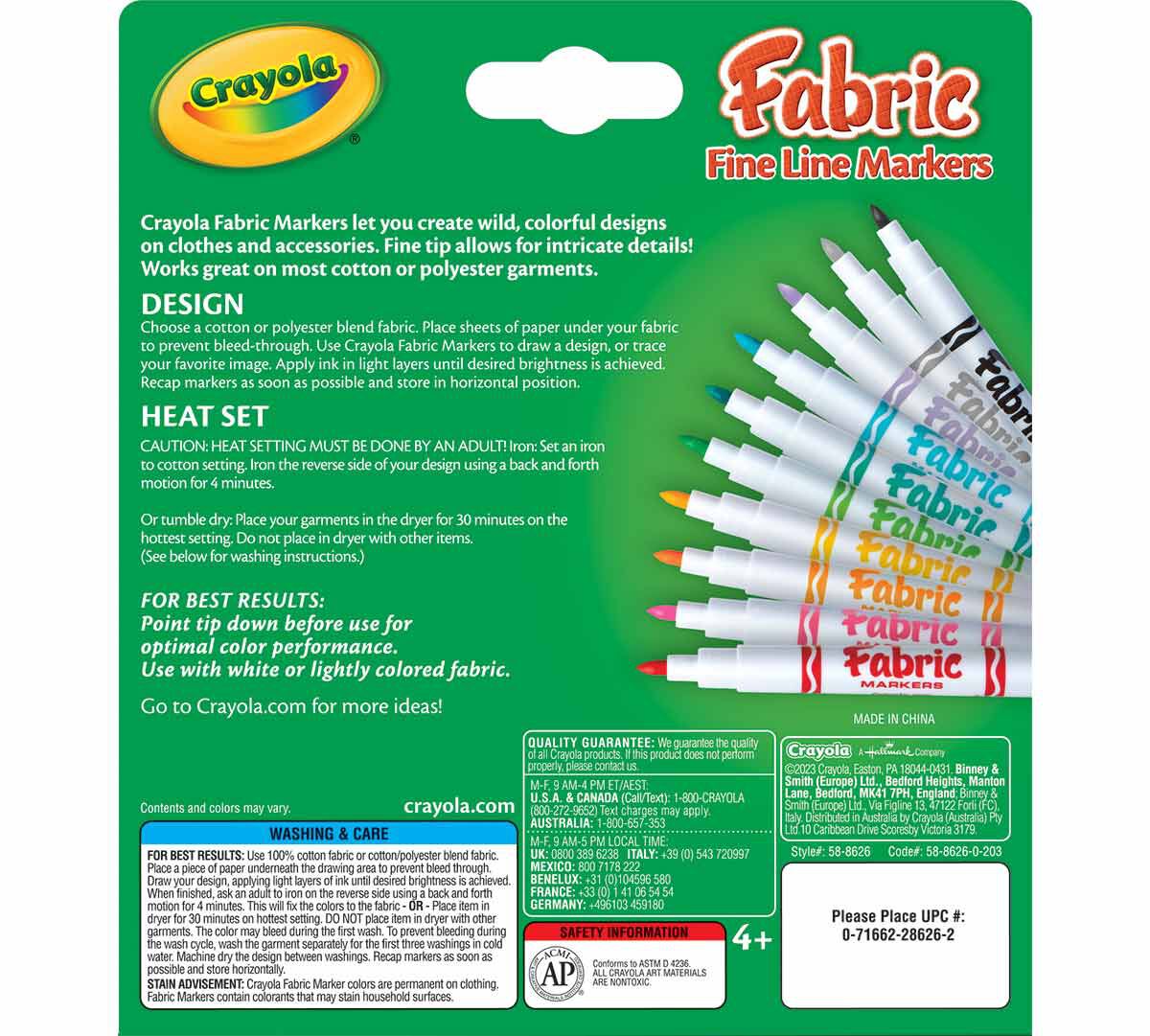 Permanent Fabric Markers, Fine Line, 10 Count | Crayola