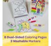 On the Farm Color and Erase Reusable Activity Pad with Markers. 8 dual-sided coloring pages. 3 washable markers.
