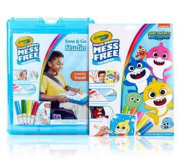 Color Wonder Mess Free Baby Shark Stow and Go Coloring Set. Color Wonder Stow and Go Studio and Color Wonder Mess Free Baby Shark's Big Show Foldalope