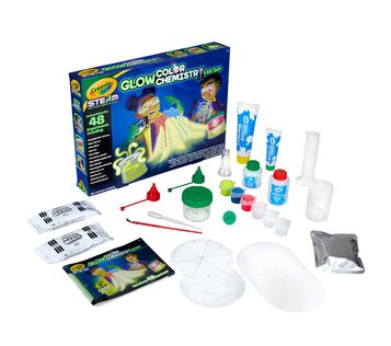 Crayola Glow Color Chemisty Set packaging and contents.