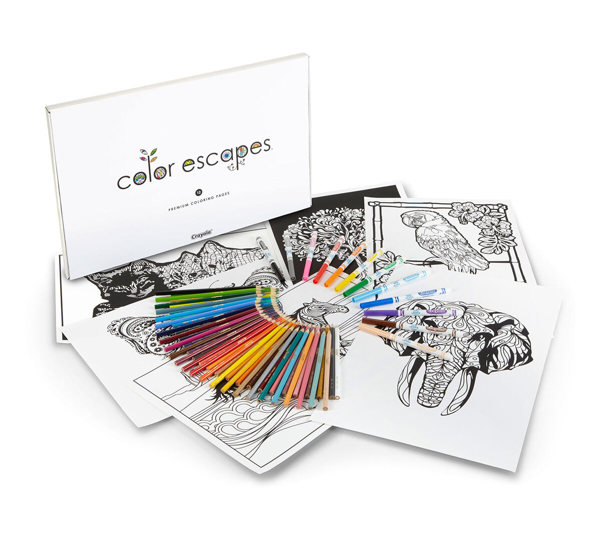 12 Fine Line Markers Art Activity Set 12 Premium Pages Adult Coloring Kaleidoscopes Edition Crayola Color Escapes Coloring Pages & Pencil Kit 50 Colored Pencils 