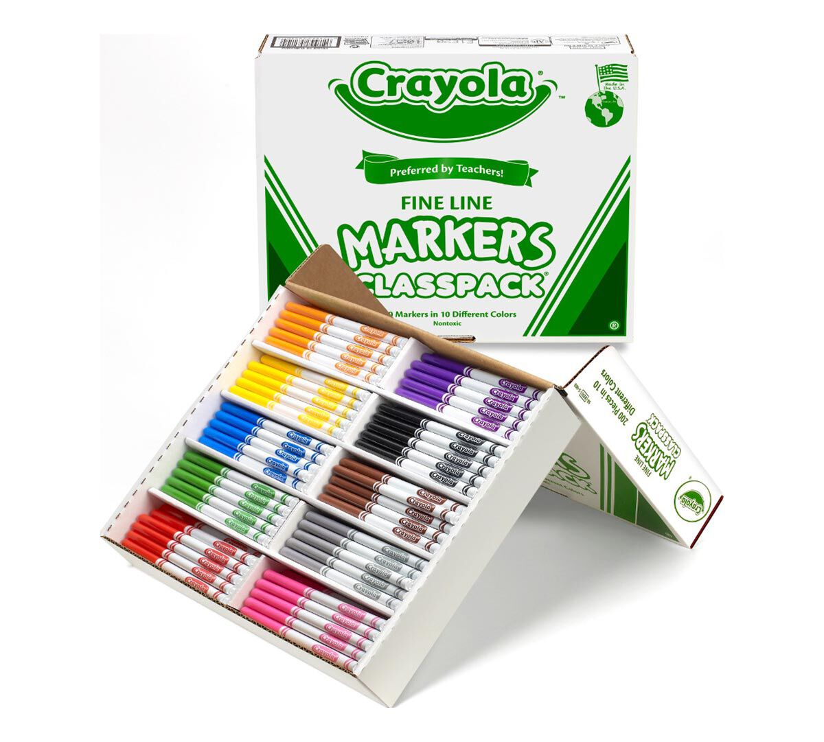 200 Count Crayola Fine Line Markers Classpack, 10 Colors Crayola