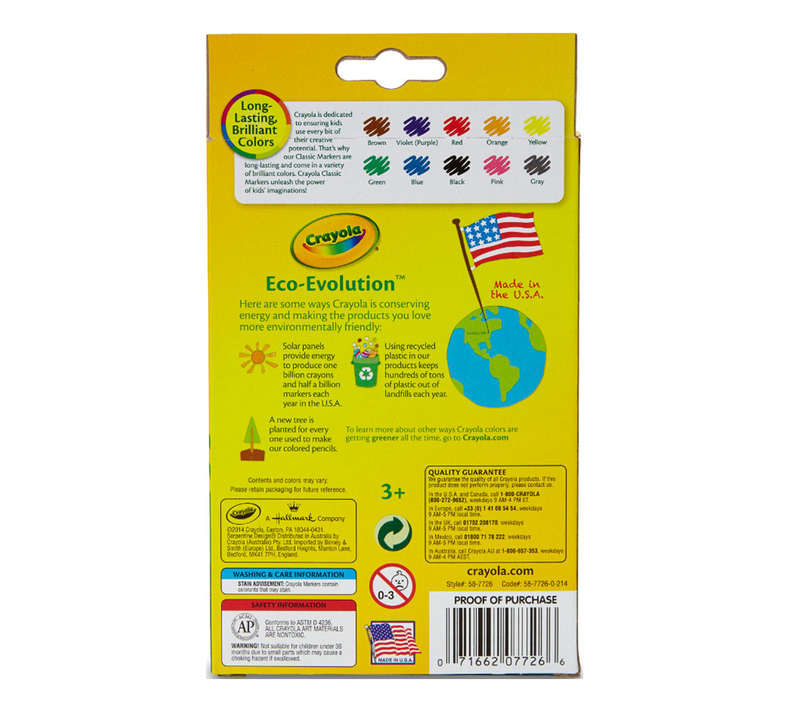 Fine Line Markers, Classic Colors, 10 Count