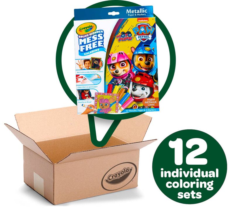 Color Wonder Mess Free Metallic Paw Patrol Coloring Pages & Markers Bulk Case, 12 Individual Mess Free Coloring Sets