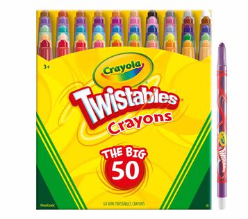 Mini Twistables Crayons 50 ct. Mini Twistable Crayons, 50 count front view with one mini twistable crayon standing on end.