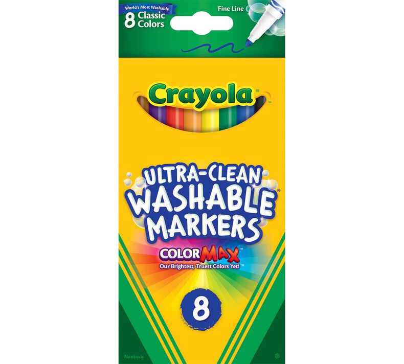 Crayola Ultra Clean Washable Fine Line Markers, Assorted - 8 count
