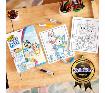 color wonder bluey foldalope packaging and contents with award winner seal.