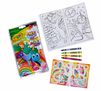 Uni-Creature Coloring Pack packaging, 4 crayons, sticker sheet, and coloring pages.