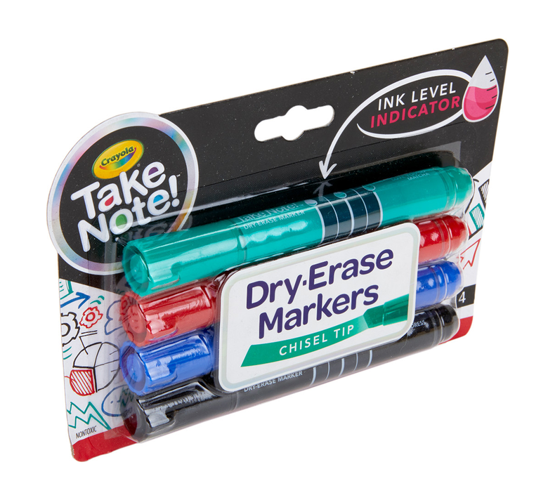 Take Note Dry Erase Markers, Chisel Tip, 4 Count