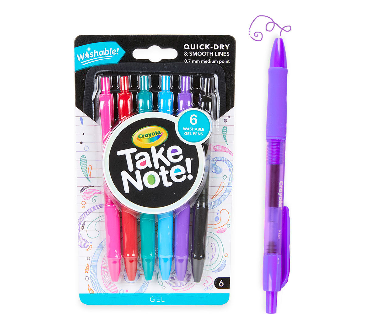 Crayola Take Note! Washable Gel Pens, 6 Count, Great for Art Projects