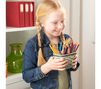 Crayola x Longaberger Marker Holder Basket Set. Child holding basket filled with colored pencils.