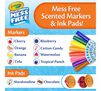 Color Wonder Mess Free Deluxe Scented Stamper Kit. Mess Free Scented Markers and Ink Pads! Markers - cherry, blueberry, orange, cotton candy, banana, watermelon, cola, tropical punch.  Ink Pads - Marshmallow, chocolate