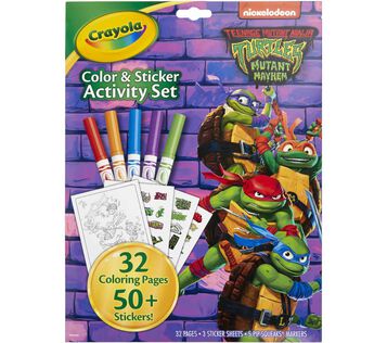 TMNT Color & Sticker Activity Set, 32 Pages Teenage Mutant Ninja Turtles Color and Sticker Activity Set with Markers, front view.