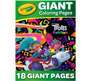TrollsTopia Giant Coloring Pages, 18 Count front view.