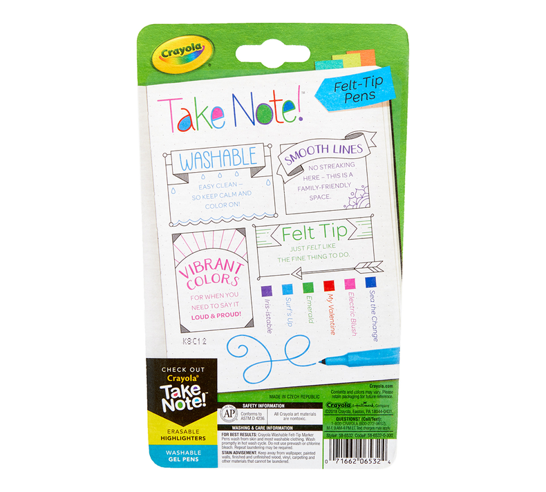 Take Note Washable Felt Tip Pens, 6 Count