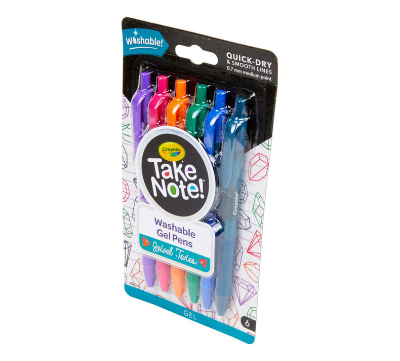 Take Note Washable Gel Pens, Jewel Tones, 6 Count