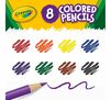 Colored Pencils, Long, 8 count. 8 colored pencils.  Purple pencil with a squiggly line and 8 color swatches.