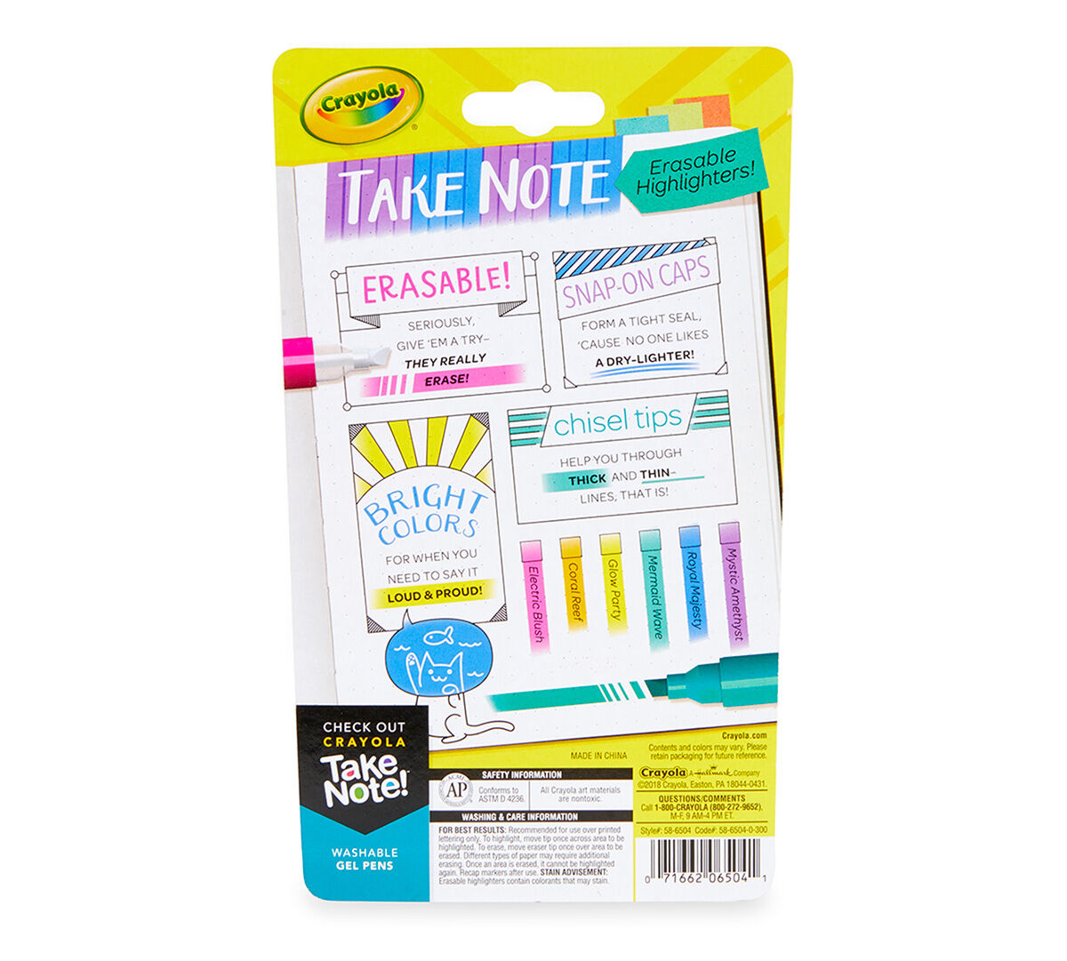 Crayola Take Note! Erasable Highlighter Markers, 6 Count, Great for Textbooks and Documents