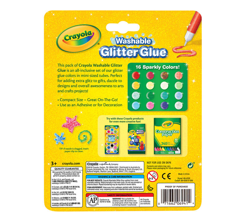 Crayola Washable Glitter Glue Coloring Set, Assorted Colors, Child, 5 Pieces
