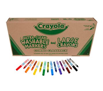 Ultra-Clean Washable Markers and Large Crayons Classpack, 128 count, 8 colors packaging and contents. 