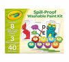Spill Proof Washable Paint Kit includes 8 spill-proof paints, 3 paint brushes, and 40 activities.