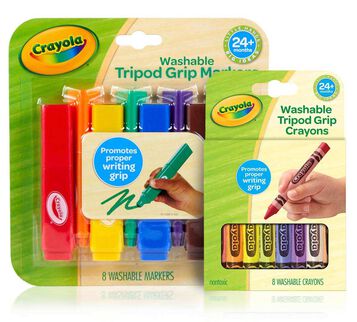 Washable Triangular Markers, 8 count and Washable Triangular Crayons, 8 count.