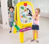 Deluxe Magnetic Double-Sided Easel. Two children drawing on each side of the Crayola Deluxe Magnetic Double-Sided Easel.