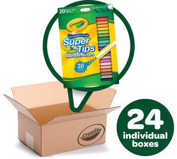 Washable Super Tips Markers Bulk Case, 24 Individual Boxes, 20 Count Each