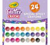 Glitter Crayons, 24 count. 24 special effect crayons.  Circular glitter crayon color swatches. 