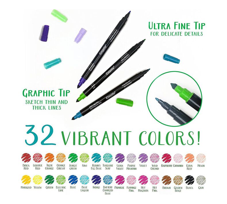 Crayola Signature 16ct Brush & Detail Dual Tip Markers - 32 Colors