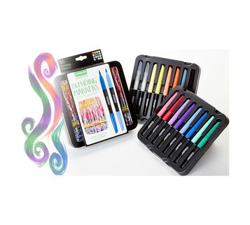 Signature Blending Markers with Tin, 16 Count Front View and Open Container View of Package 