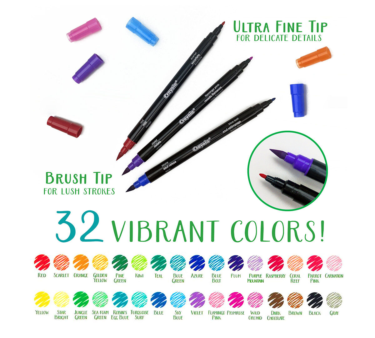 Brush Markers, Dual Tip with Ultra Fine Marker