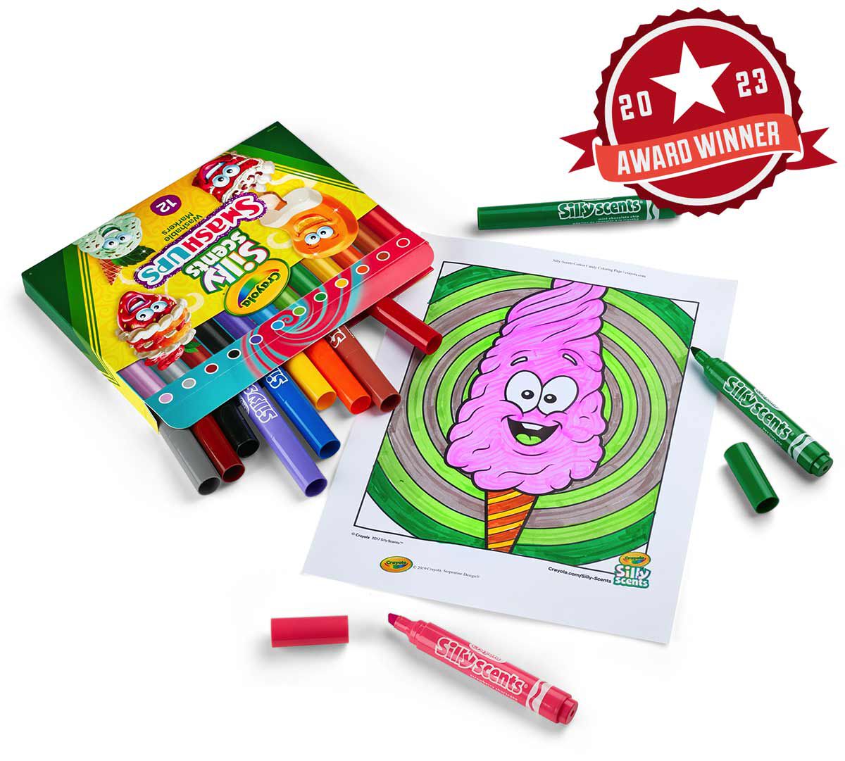 Silly Scents Smash Ups Wedge Tipped Washable Markers with 2023 award winner seal.