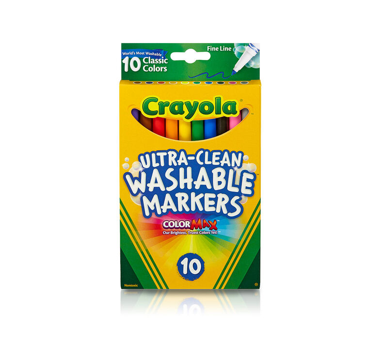 Crayola Ultra-Clean Washable Markers - 10 Assorted Colors, Thin