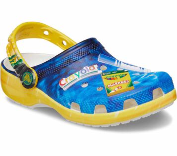 Crayola x Crocs Kids Classic Clog Multi right front view. 