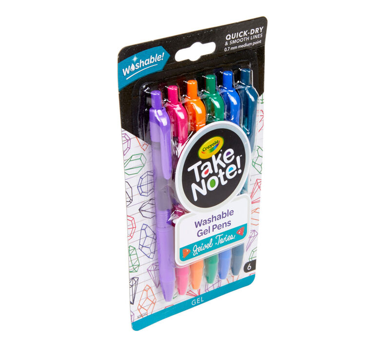 Take Note Washable Gel Pens, Jewel Tones, 6 Count