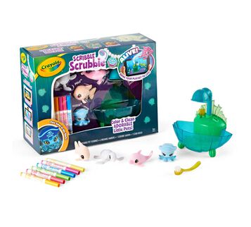 Scribble Scrubbie Pets Glow Lagoon Playset packaging and contents.