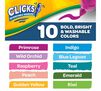 Washable CLICKS Retractable Markers™, Bold and Bright. 10 Bold, Bright and washable Markers. Primrose, Indigo, Wild Orchid, Blue Lagoon, Raspberry, Teal, Peach, Emerald, Golden Yellow, Kiwi
