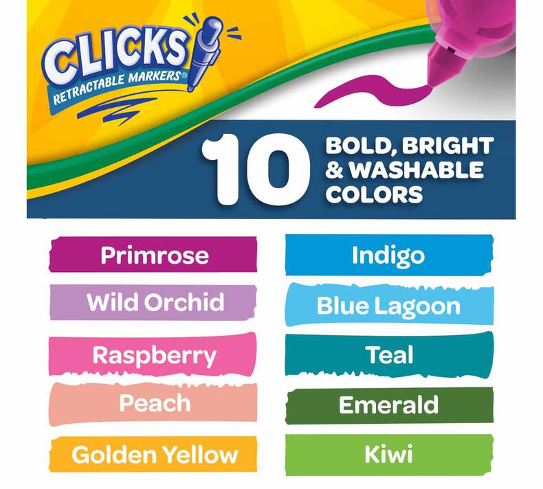 Clicks Retractable Markers, Bold & Bright, 10 Count