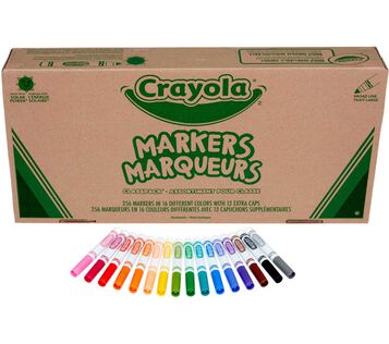 Crayola Broad Line Markers Classpack, 256 count, 16 colors. Packaging with 16 colors.