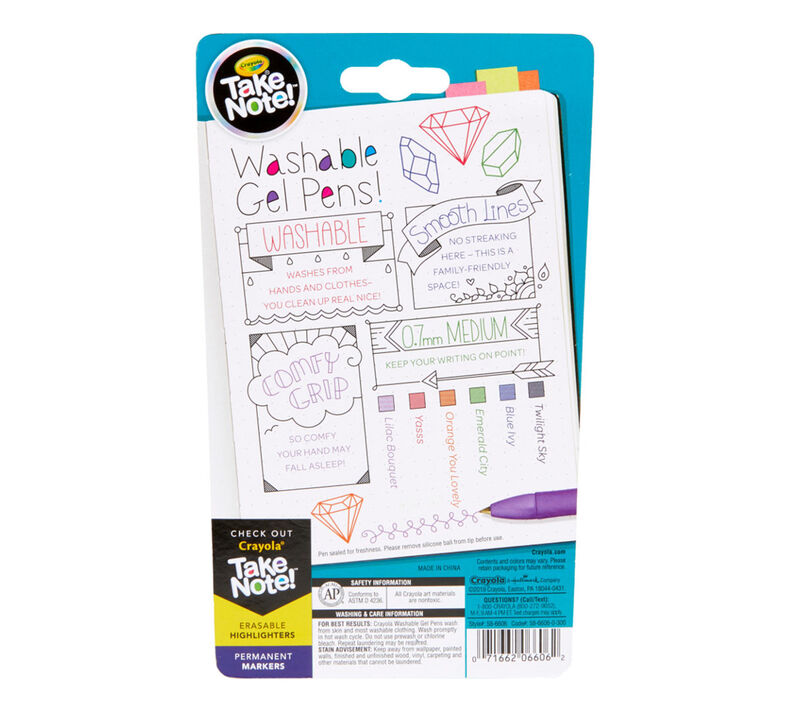 Take Note Washable Gel Pens, Jewel Tones, 6 Count