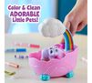 Scribble Scrubbie Peculiar Pets Rainbow Tub Set Color and Clean adorable little pets.  One pet in tub being washed under cloud shower.