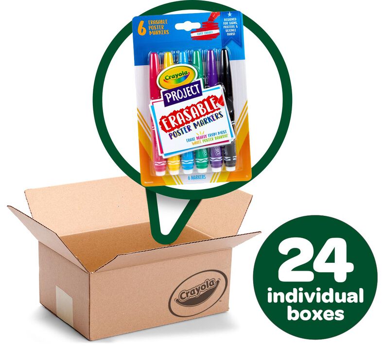 Crayola Project Erasable Poster Marker Bulk Case, 24 Individual Boxes, 6 Count Each