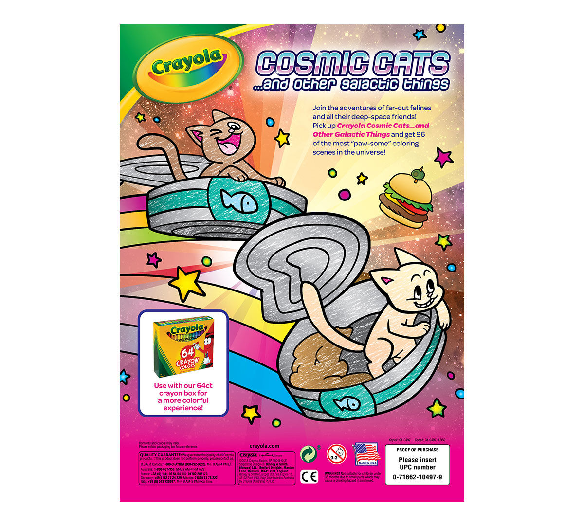 Crayola Cosmic Cats Coloring Book, Sticker Sheet, Gift for Kids, 96 pgs