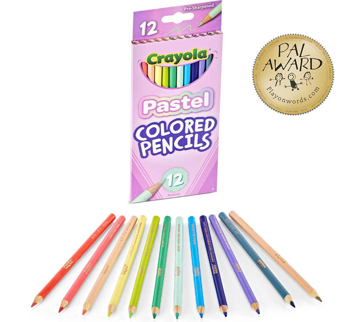 Pastel Colored Pencils, 12 count. Packaging and contents with PAL Award badge.